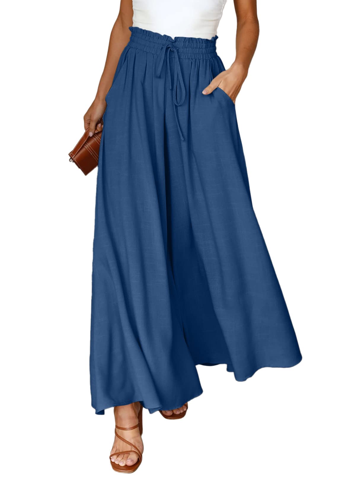 Dokotoo Wide Leg Pants for Women Casual Elastic Waist Drawstring Pants