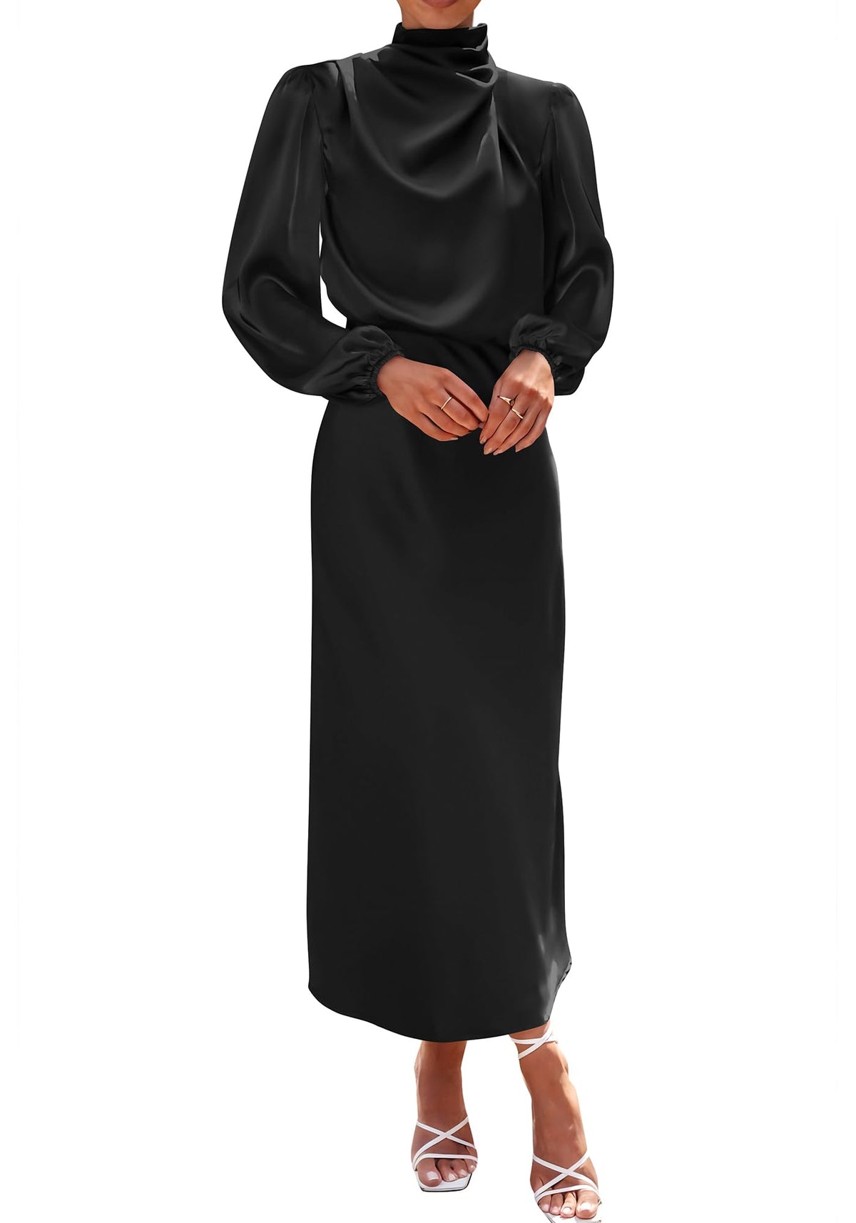 BTFBM Womens Mock Neck Satin Maxi Dress Fall 2026