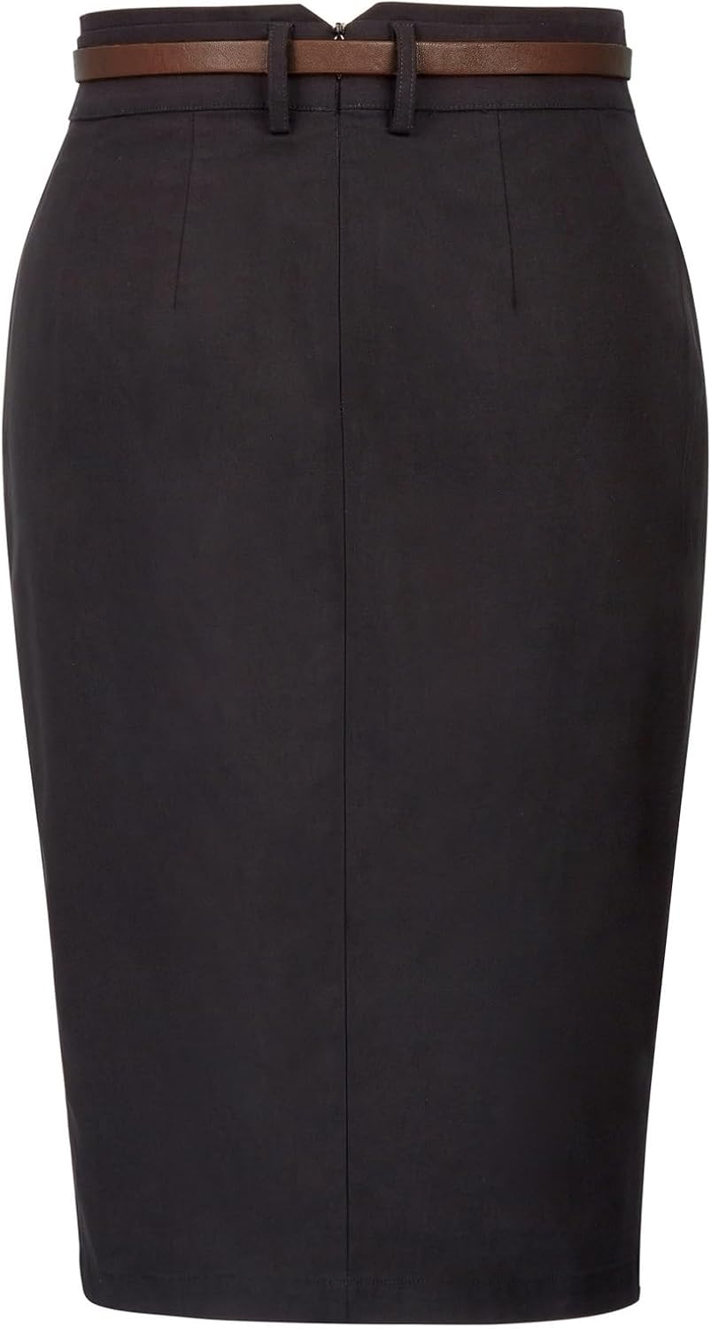Kate Kasin Women Pencil High Waist Knee Length Bodycon Skirt with Belt