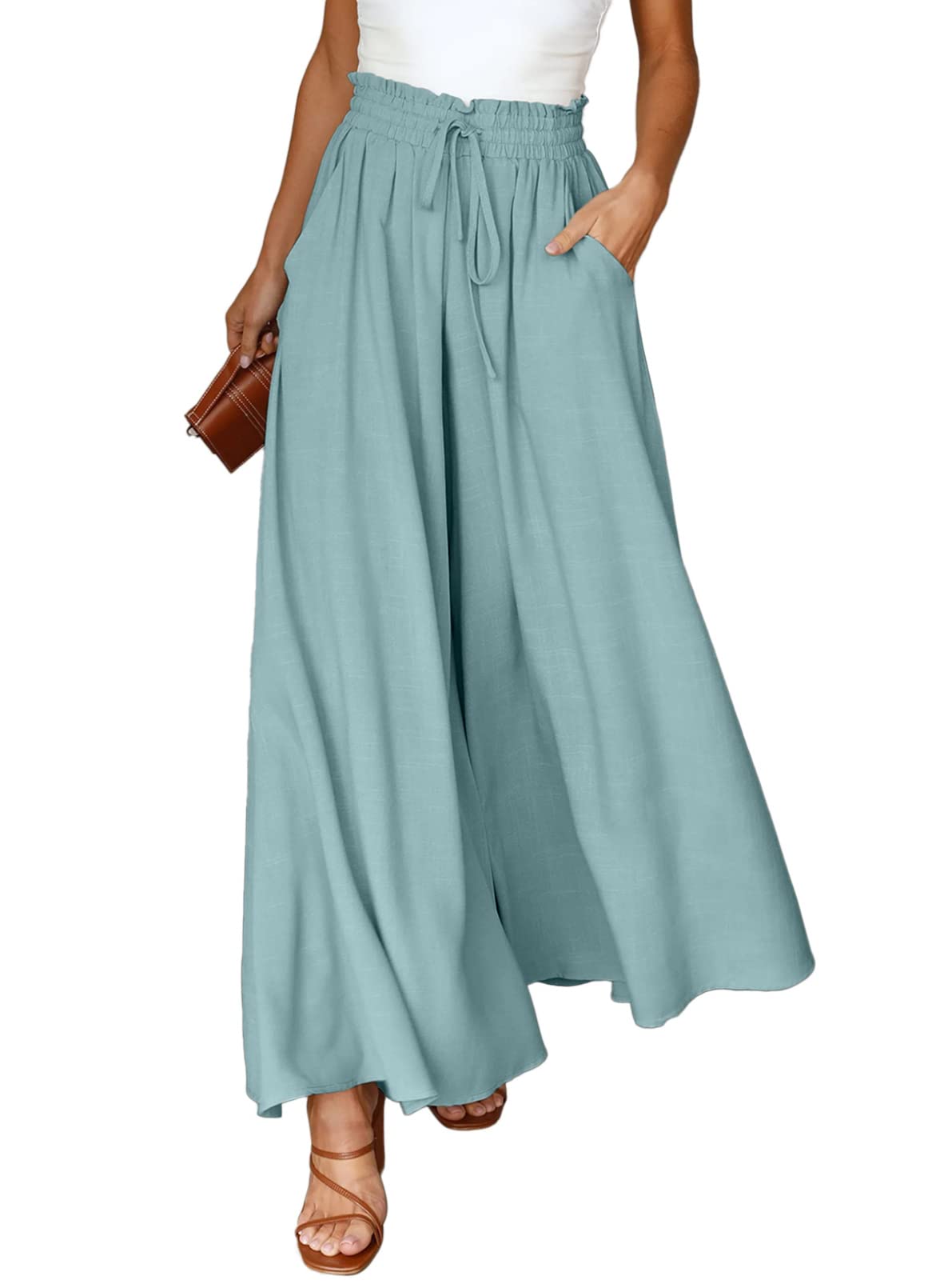 Dokotoo Wide Leg Pants for Women Casual Elastic Waist Drawstring Pants