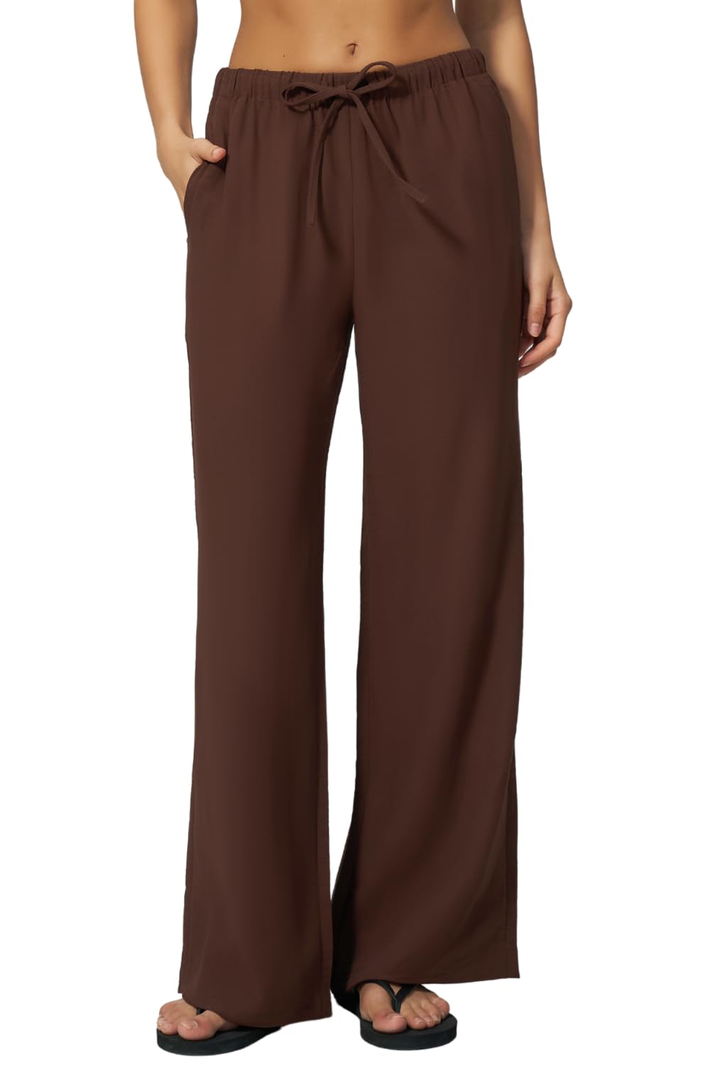 QINSEN Womens Wide Leg Palazzo Pants Wrinkle Resistant Flowy Drape Trousers