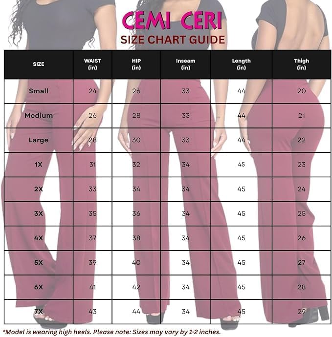 Cemi Ceri Women’s High Waist Wide Leg Dress Pants – Flared Business Slacks for Office, Work & Casual Wear, Stretch Comfort
