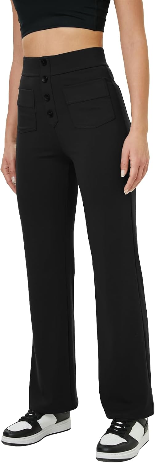 keriffe Women's Straight Leg Dress Pants Stretchy Work Trousers