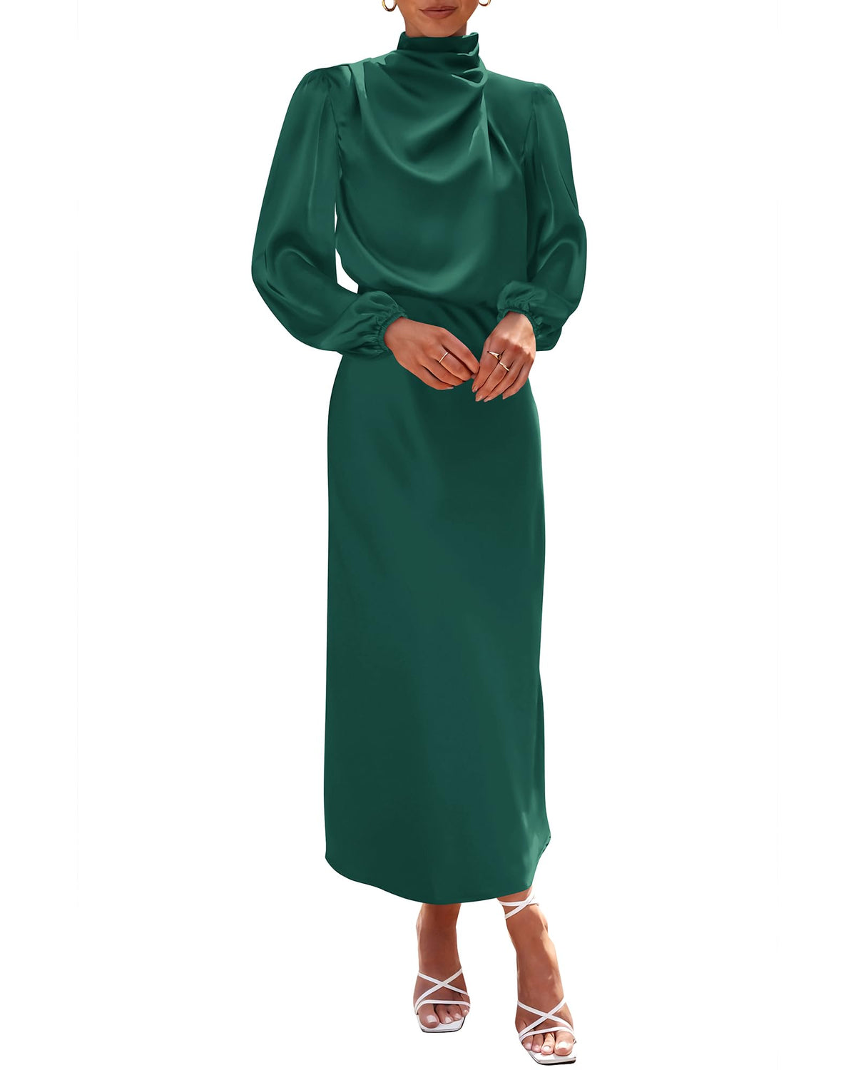 BTFBM Womens Mock Neck Satin Maxi Dress Fall 2026