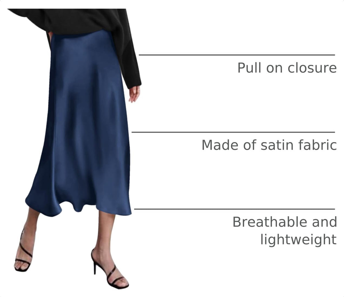 Zeagoo Skirts for Women High Waist Skirt Elegant Midi Skirt Satin