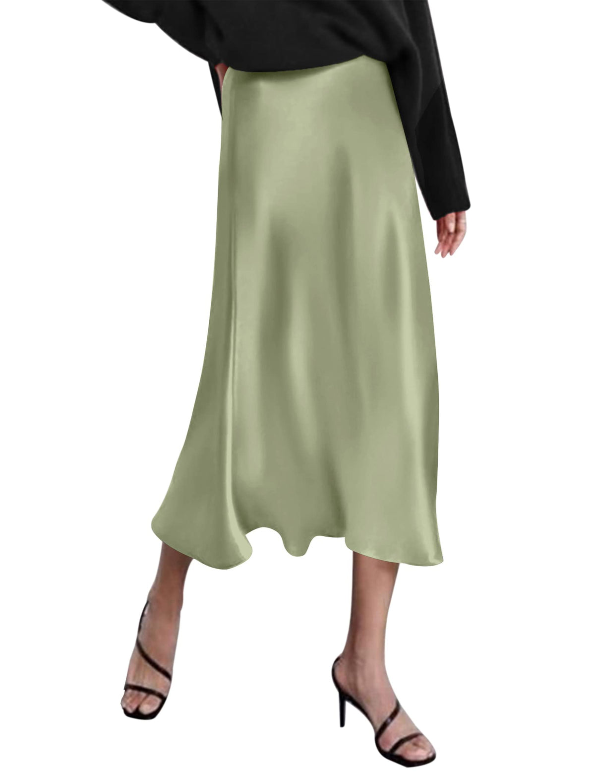 Zeagoo Skirts for Women High Waist Skirt Elegant Midi Skirt Satin