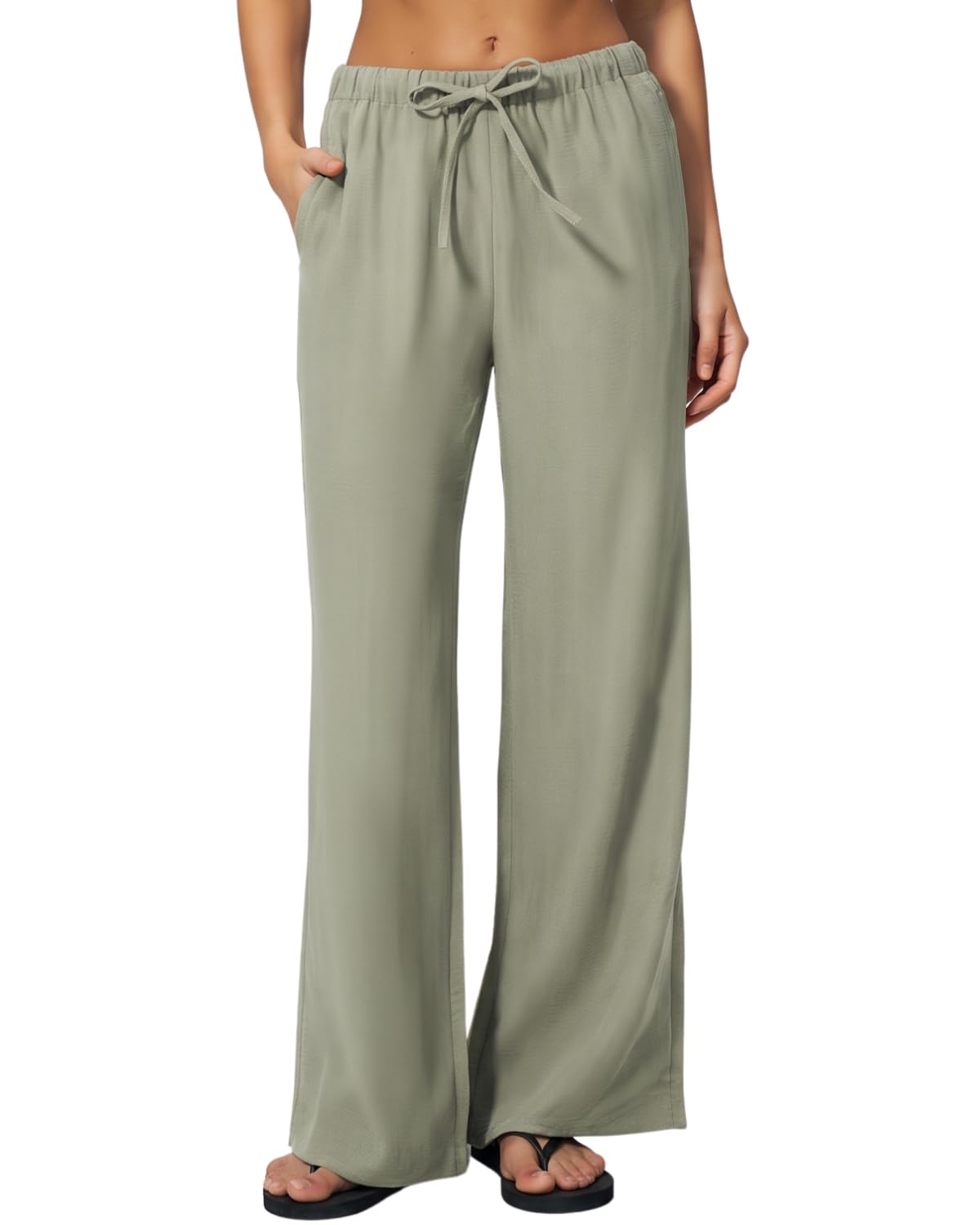 QINSEN Womens Wide Leg Palazzo Pants Wrinkle Resistant Flowy Drape Trousers