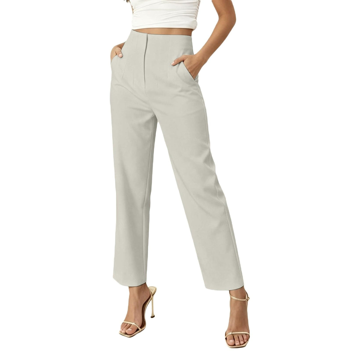 JiXiang Petite Dress Pants Women Business Casual Ankle Length Straight Leg Trousers Office Work Travel Pull-On Tapered Slacks
