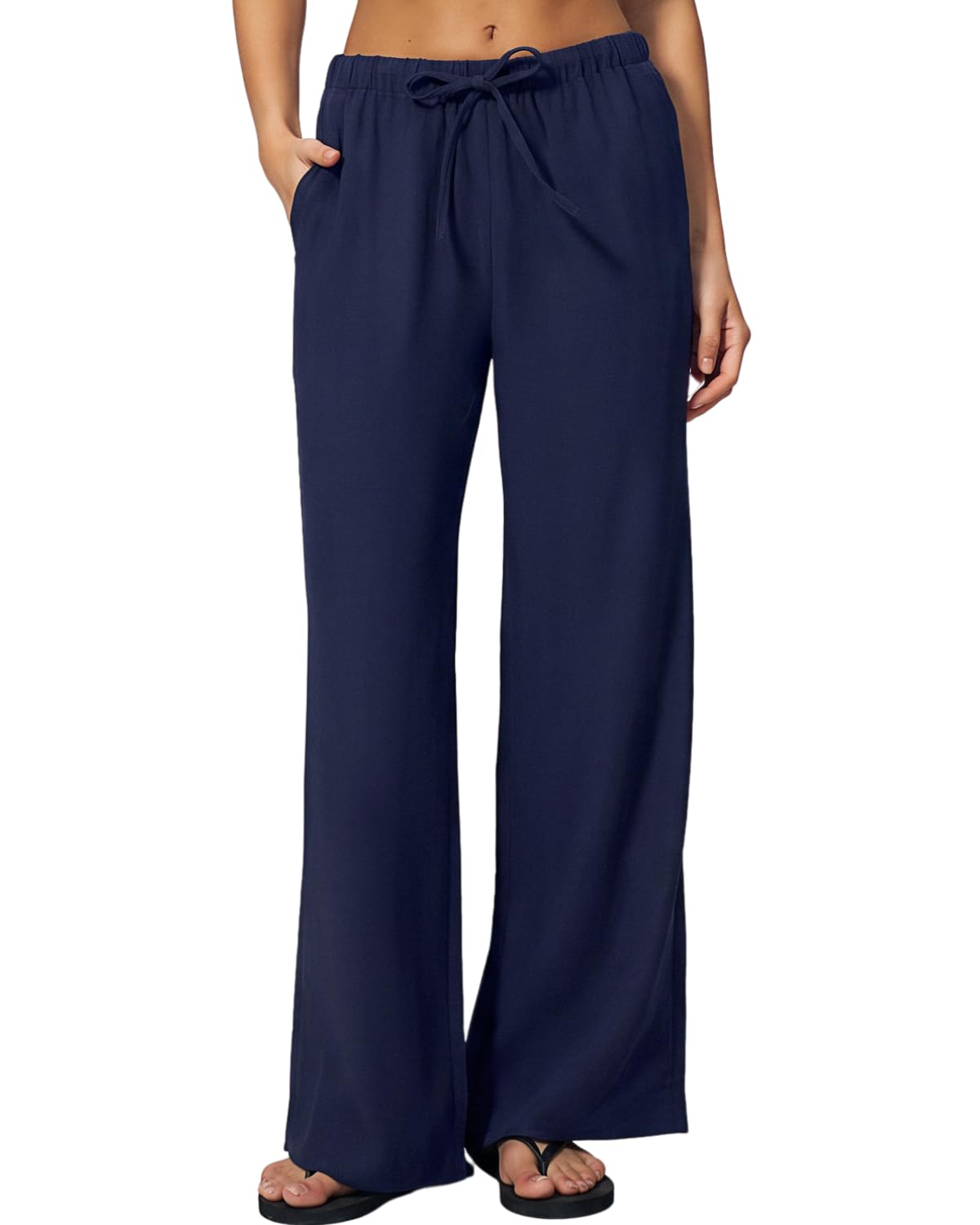 QINSEN Womens Wide Leg Palazzo Pants Wrinkle Resistant Flowy Drape Trousers
