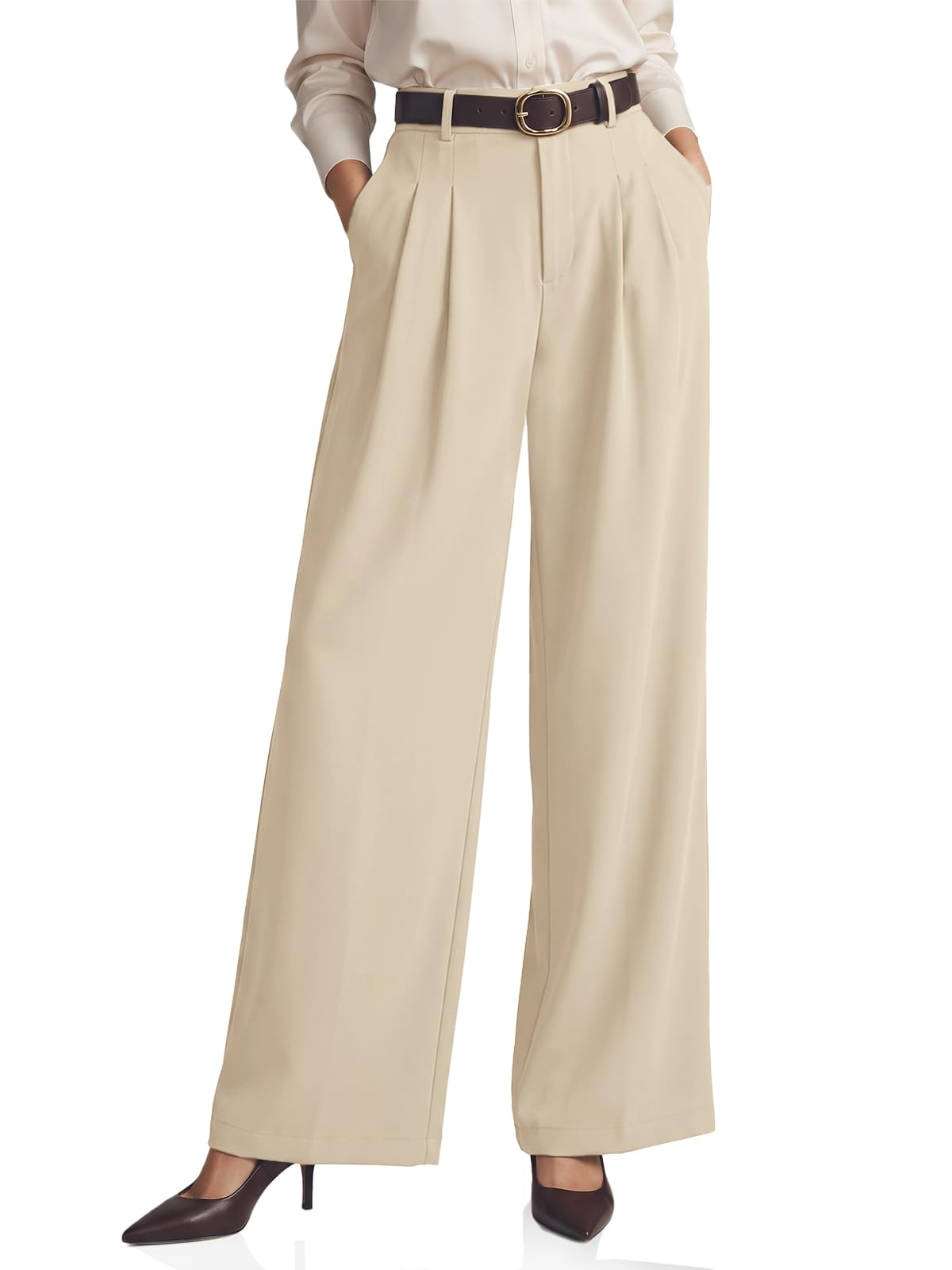 Cicy Bell Womens Wide Leg Dress Pants Business High Waisted Pleated Pants