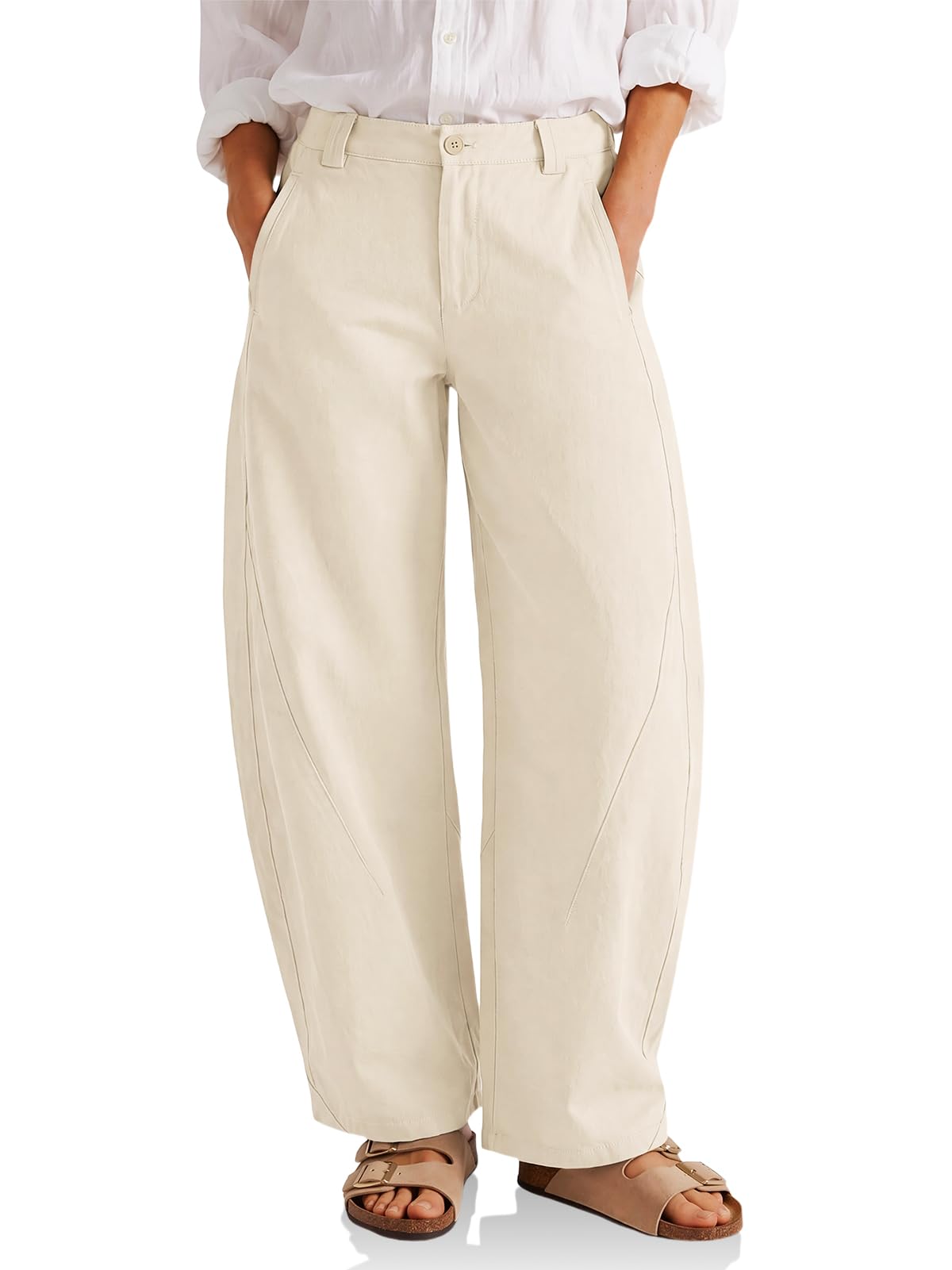 Cicy Bell Womens Barrel Wide Leg Pants Baggy High Waisted Palazzo Trousers