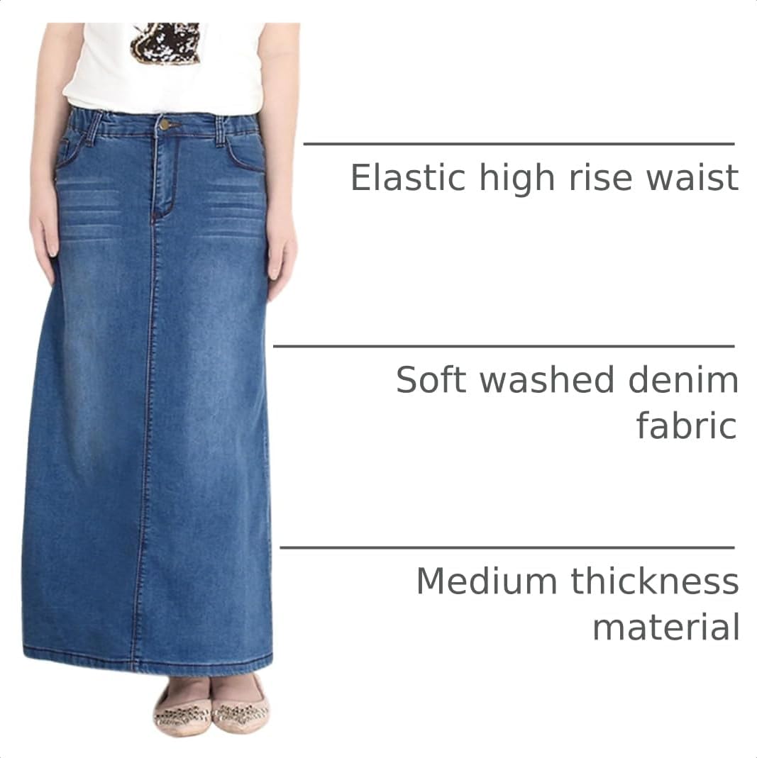 chouyatou Women's Casual Stretch Waist Washed Denim A-line Maxi Skirt
