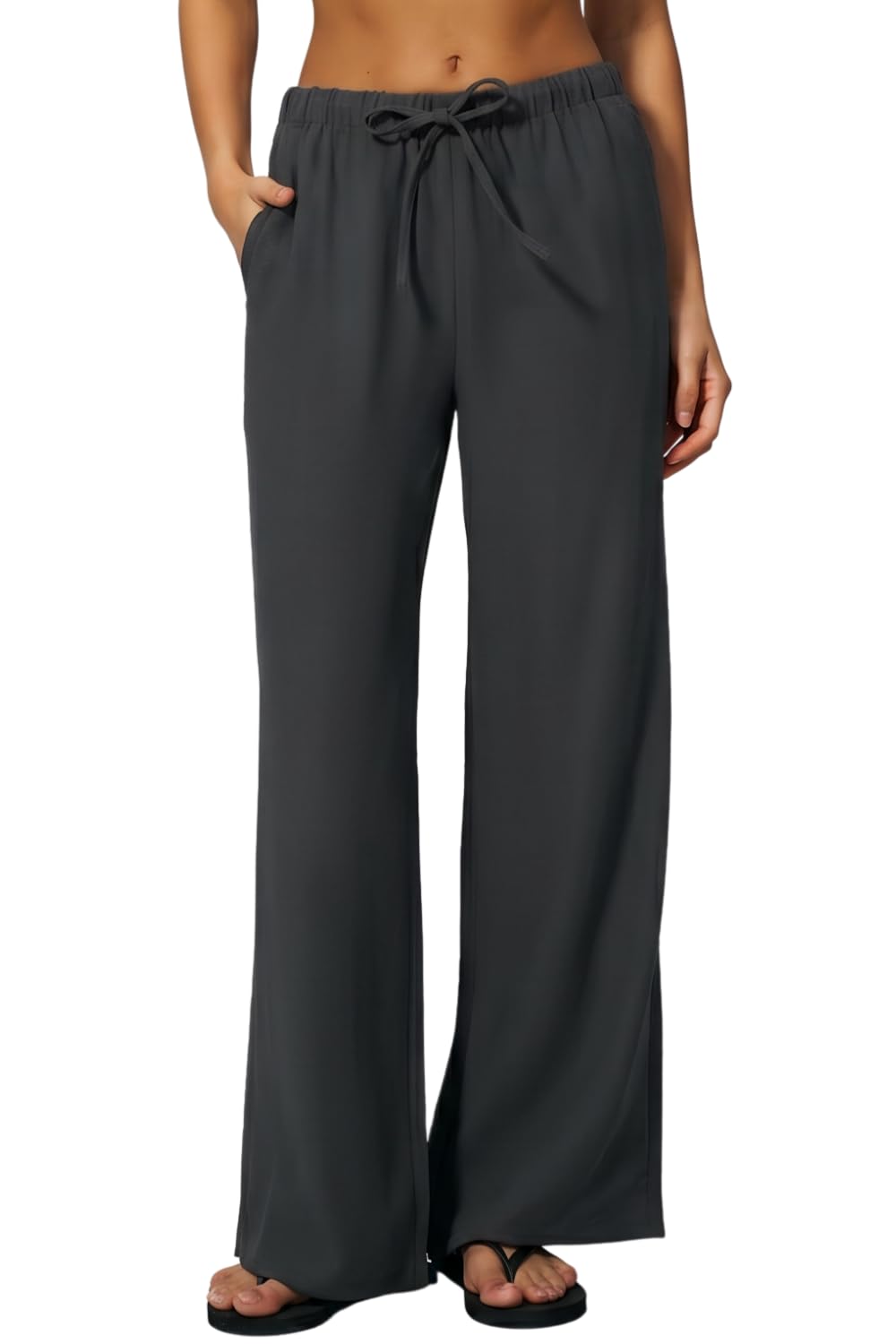 QINSEN Womens Wide Leg Palazzo Pants Wrinkle Resistant Flowy Drape Trousers