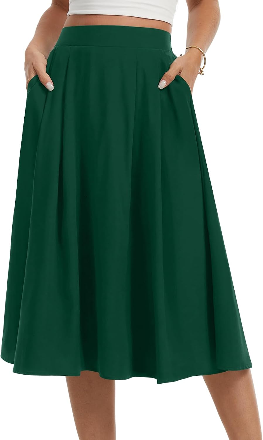 Womens Midi Flowy Skirts A-Line Casual Skirt with Pockets S-2XL