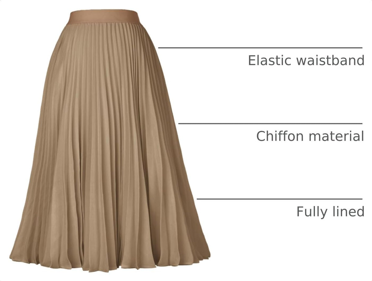 GRACE KARIN Pleated Midi Skirt for Women Chiffon A-Line Outfits