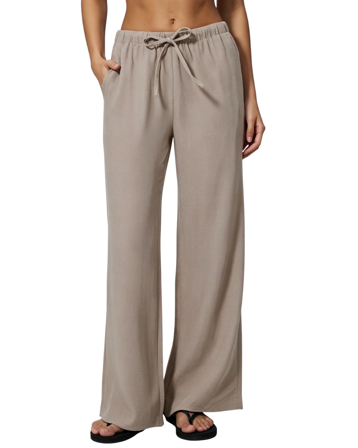 QINSEN Womens Wide Leg Palazzo Pants Wrinkle Resistant Flowy Drape Trousers
