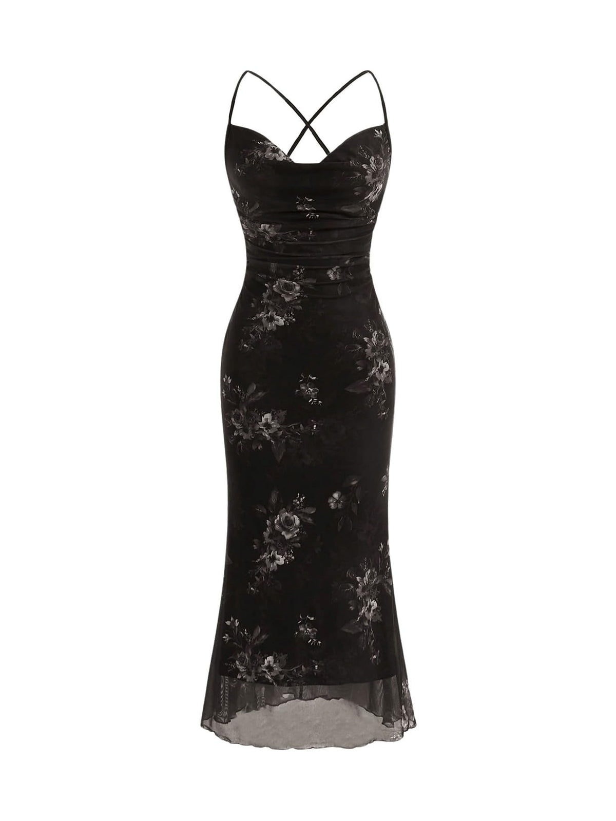 SOLY HUX Women's Floral Mesh Cami Dress Cocktail Wedding Guest Long Dresses