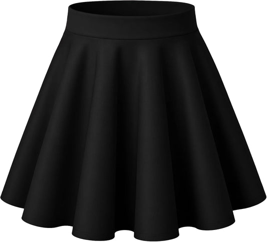 HOTOUCH Women's Skirt Casual Mini Skater Skirt Stretchy High Waist Flared Pleated A Line Basic Versatile Skirt