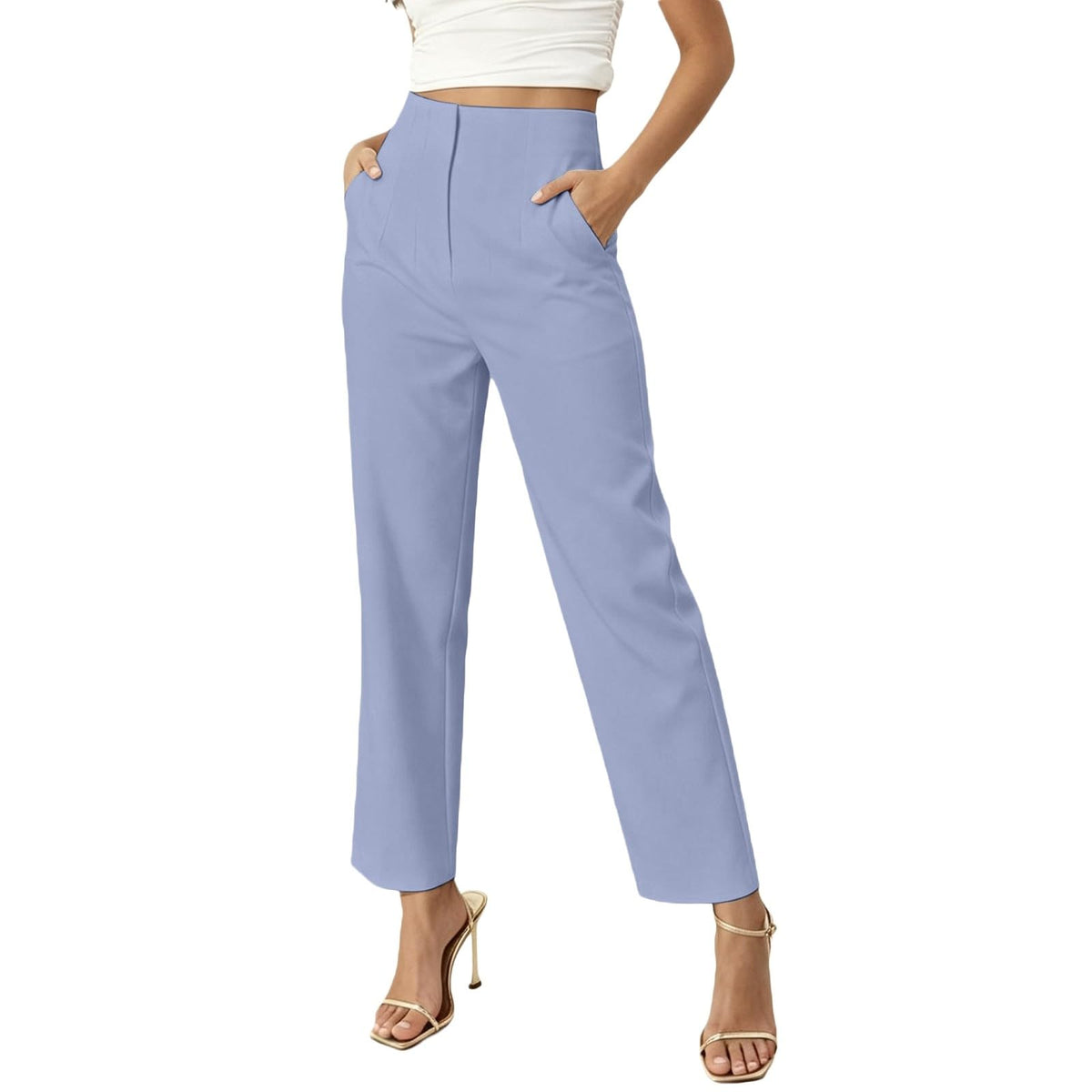 JiXiang Petite Dress Pants Women Business Casual Ankle Length Straight Leg Trousers Office Work Travel Pull-On Tapered Slacks
