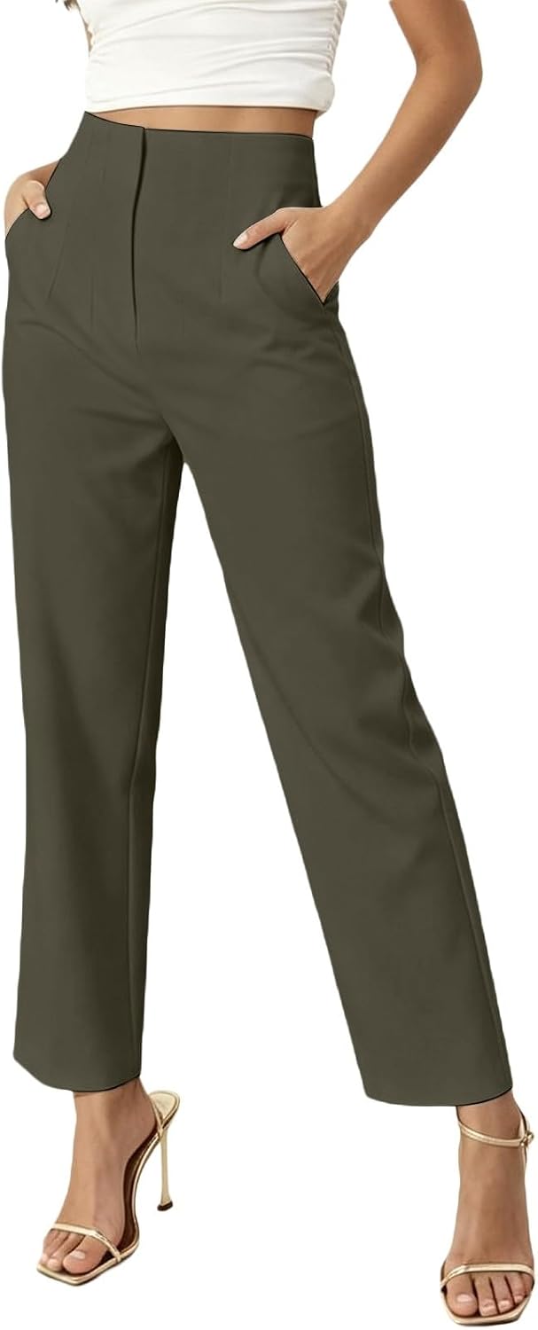 JiXiang Petite Dress Pants Women Business Casual Ankle Length Straight Leg Trousers Office Work Travel Pull-On Tapered Slacks