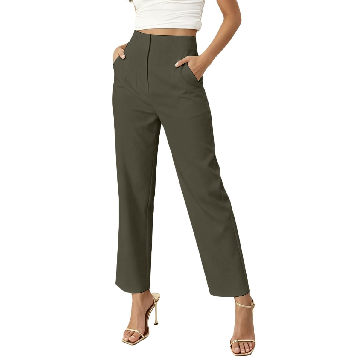 JiXiang Petite Dress Pants Women Business Casual Ankle Length Straight Leg Trousers Office Work Travel Pull-On Tapered Slacks