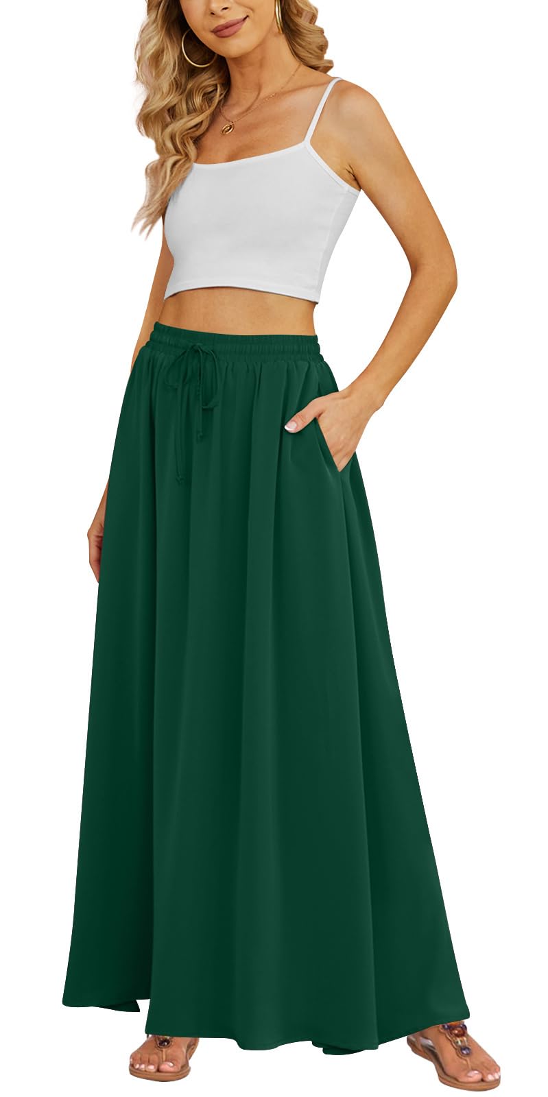 Yincro Women's Maxi Skirt Flowy High Waist Casual Long Skirts with Pockets
