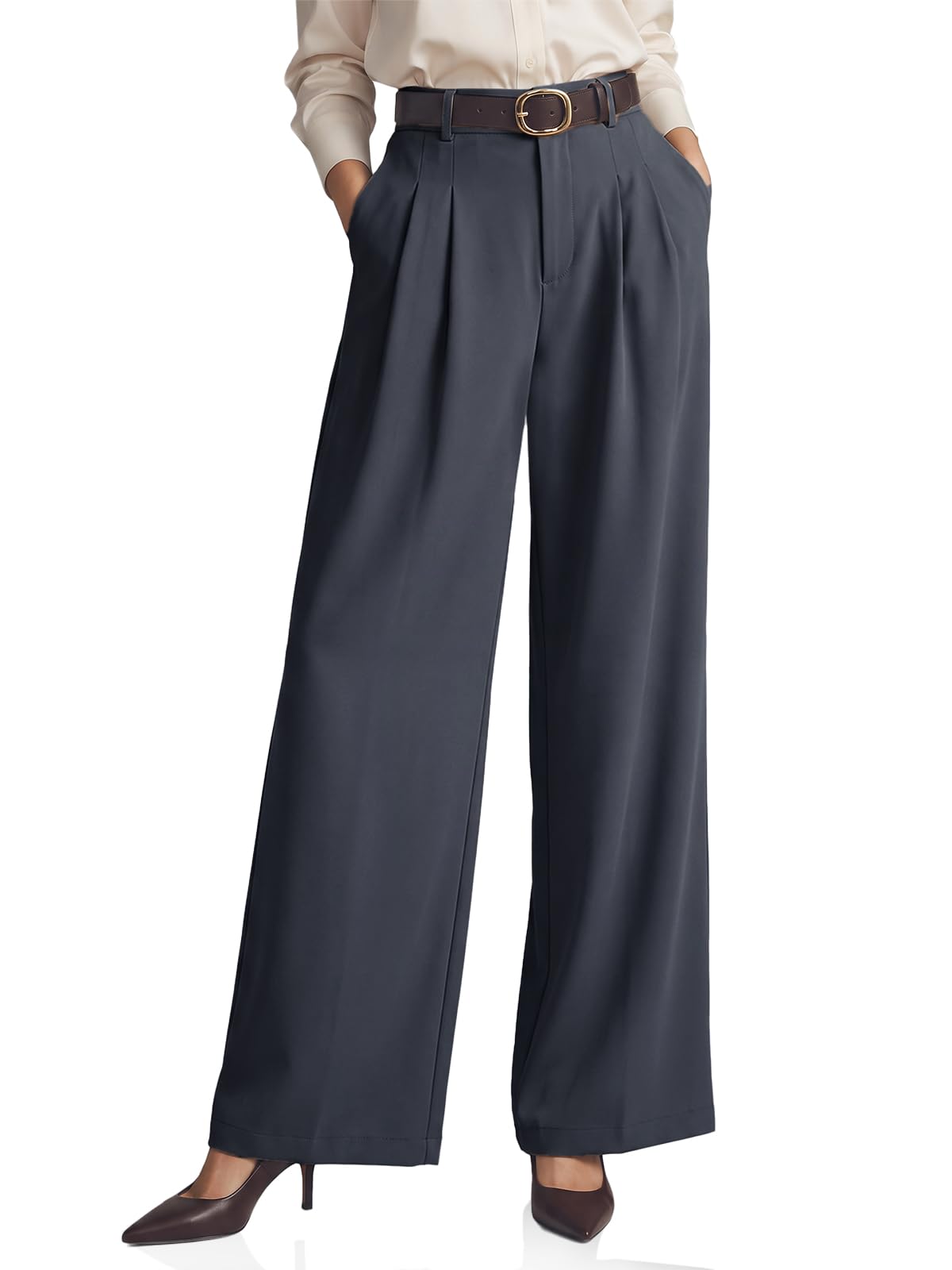 Cicy Bell Womens Wide Leg Dress Pants Business High Waisted Pleated Pants