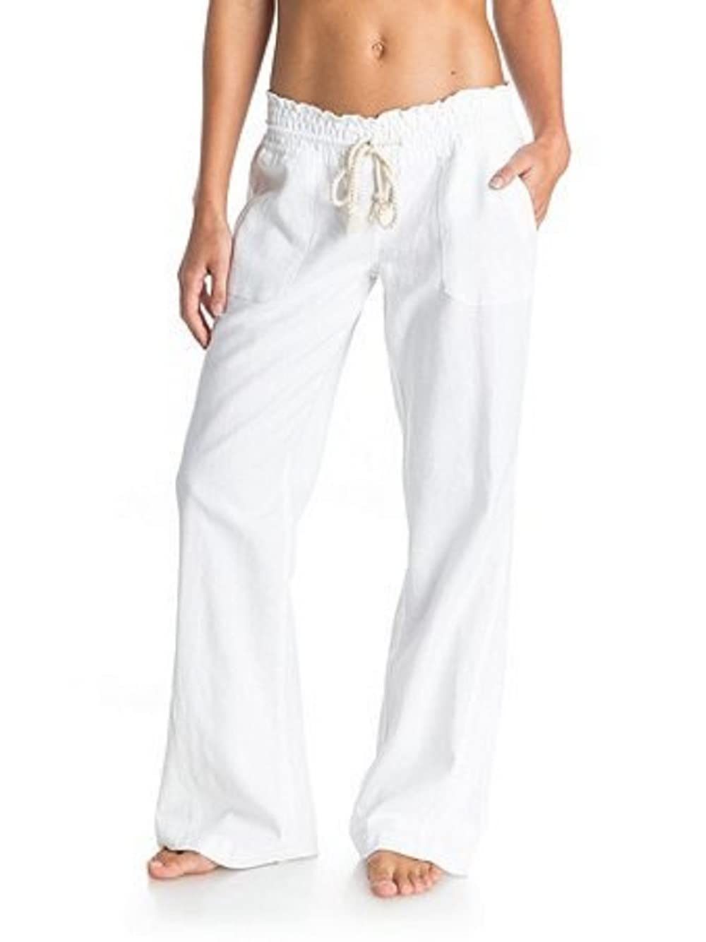 Roxy Womens Oceanside Pant, Linen, Pockets Comfortable Breathable Summer Beach Cover Up Elastic Drawstring Waist