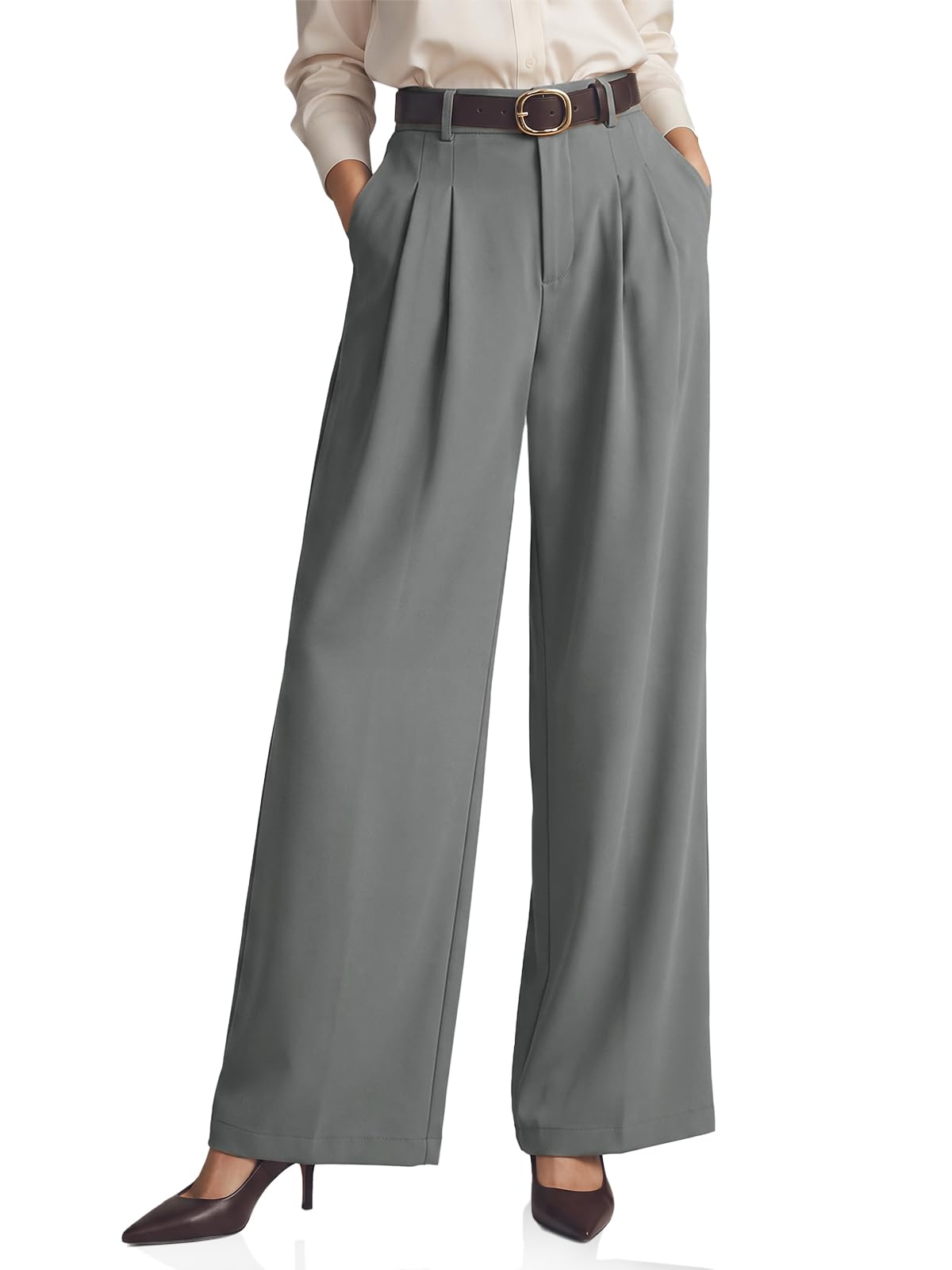 Cicy Bell Womens Wide Leg Dress Pants Business High Waisted Pleated Pants