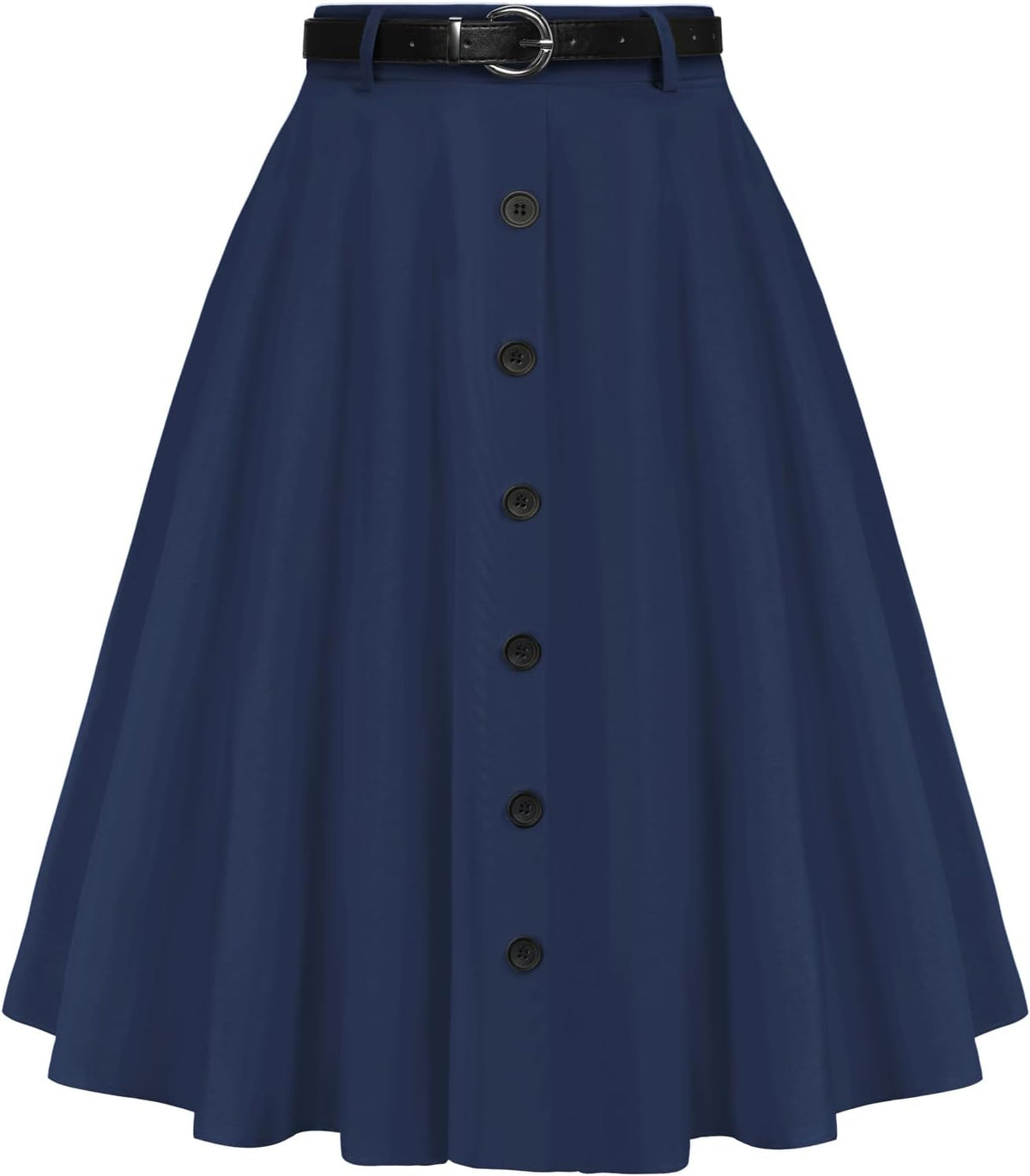 Belle Poque Women's Vintage Stretch High Waist A-Line Flared Midi Skirts with Pockets & Belts