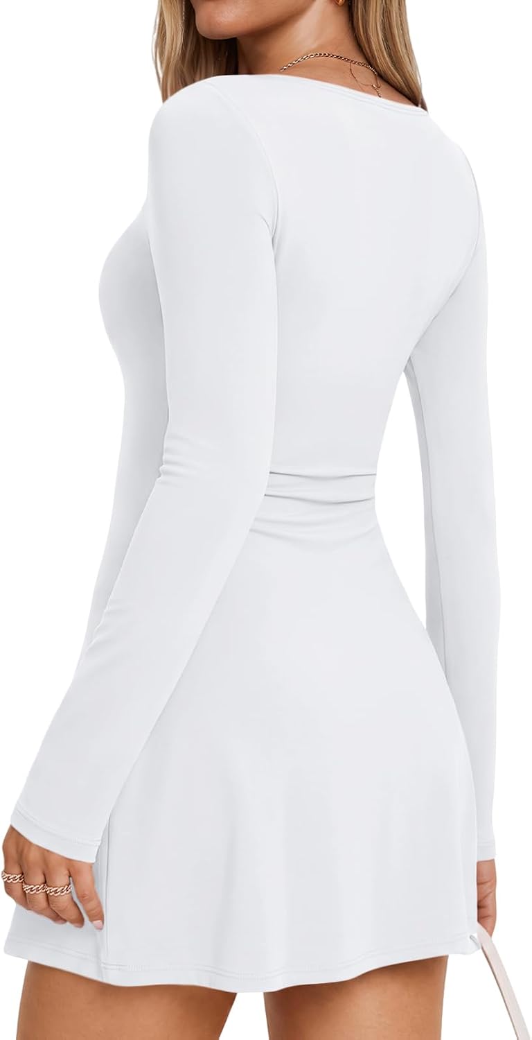Trendy Queen Womens 2026 Fall Mini Dresses Long Sleeve Bodycon Y2K Dress