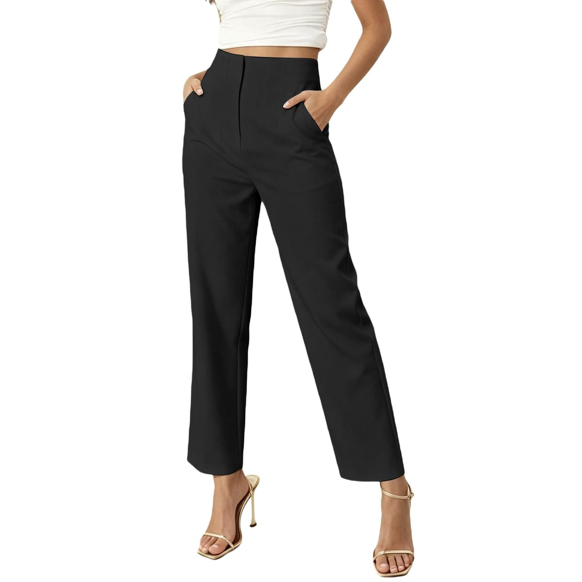 JiXiang Petite Dress Pants Women Business Casual Ankle Length Straight Leg Trousers Office Work Travel Pull-On Tapered Slacks