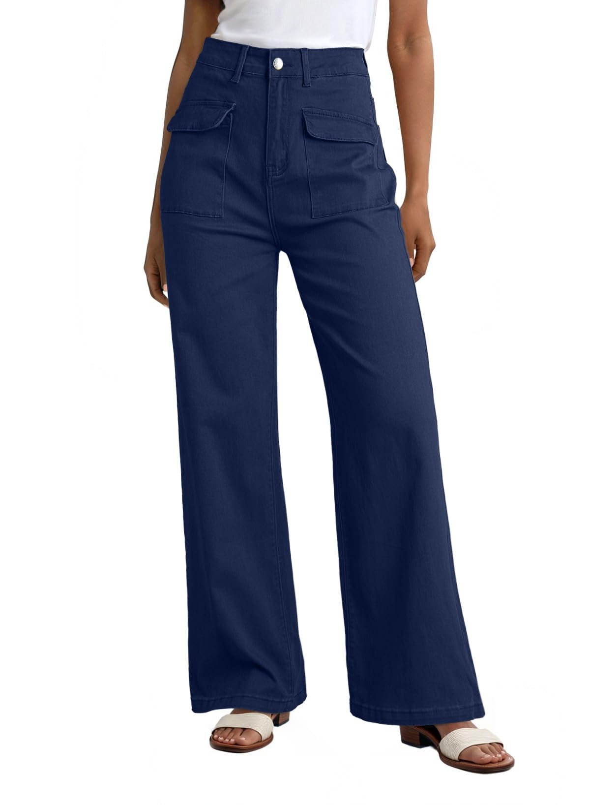 Dokotoo Women's Cargo Baggy Wide Leg High Waist Casual Stretch Pants