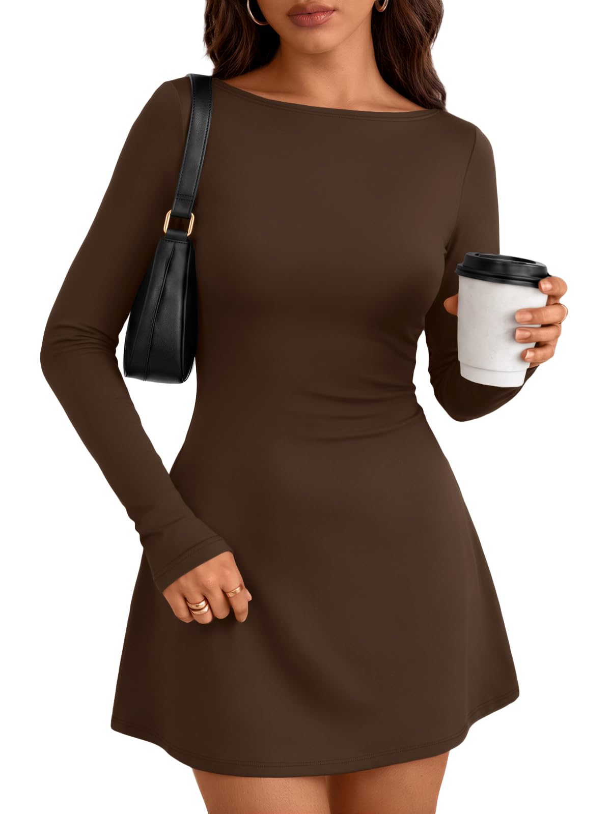 Trendy Queen Womens 2026 Fall Mini Dresses Long Sleeve Bodycon Y2K Dress