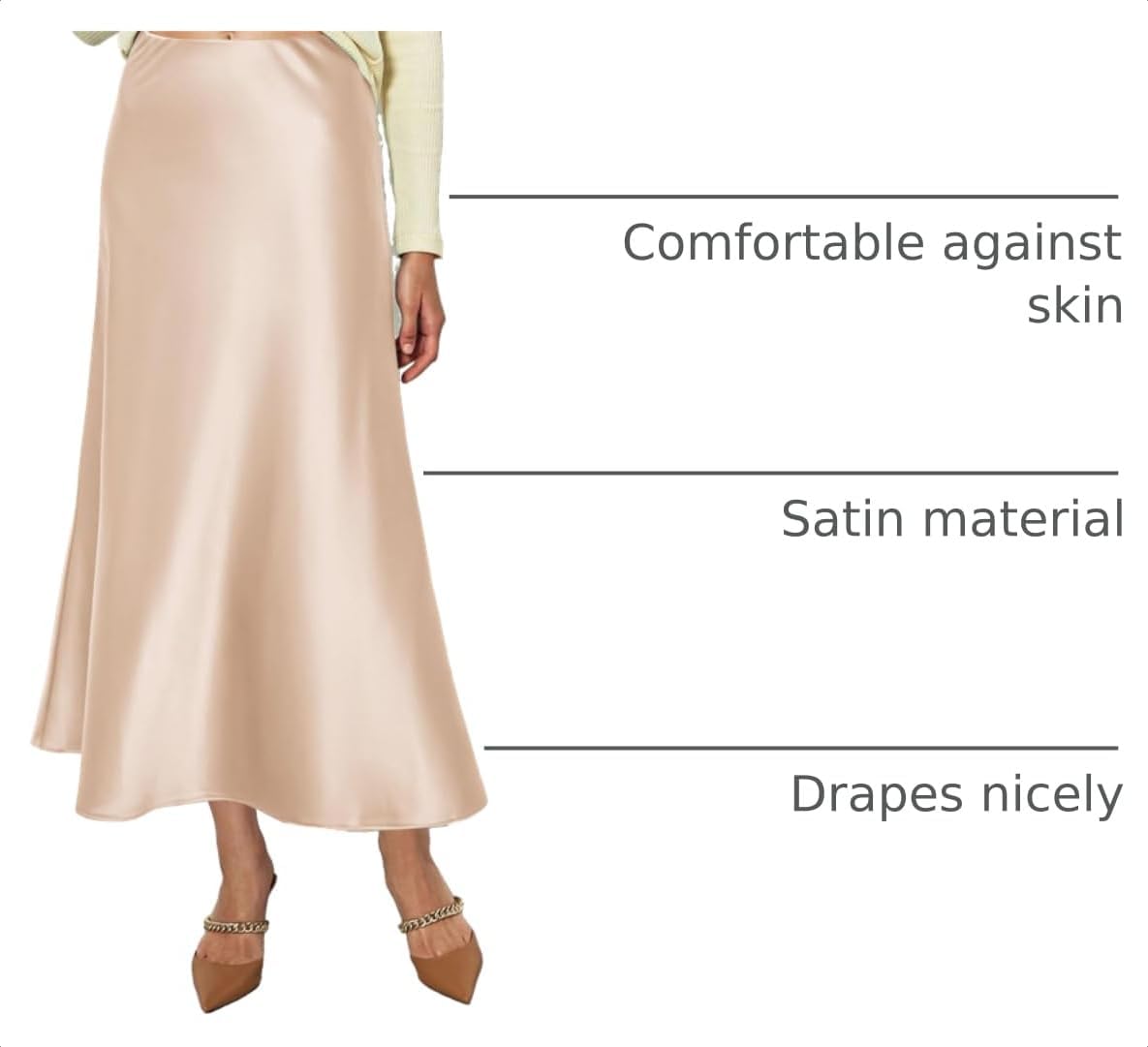 PRETTYGARDEN Women's Satin Midi Skirts Dressy Casual