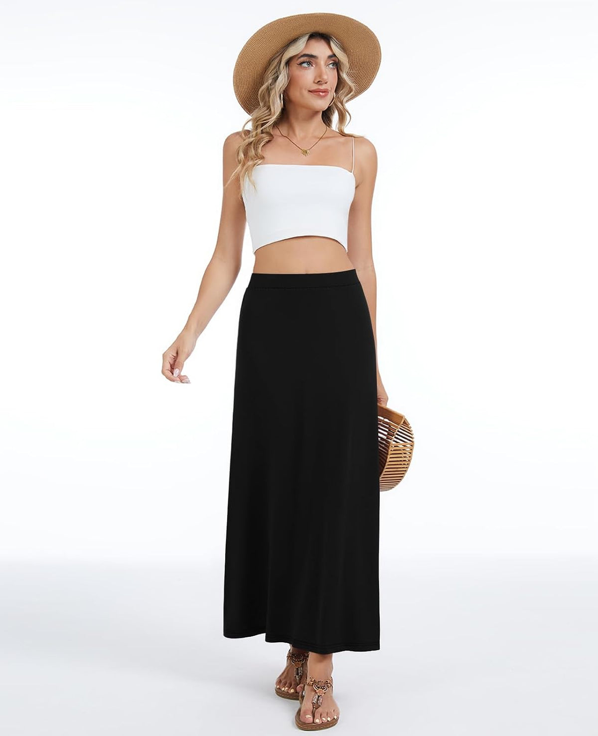 Women's Maxi Skirt Flowy A-line Casual Long Skirts S-2XL