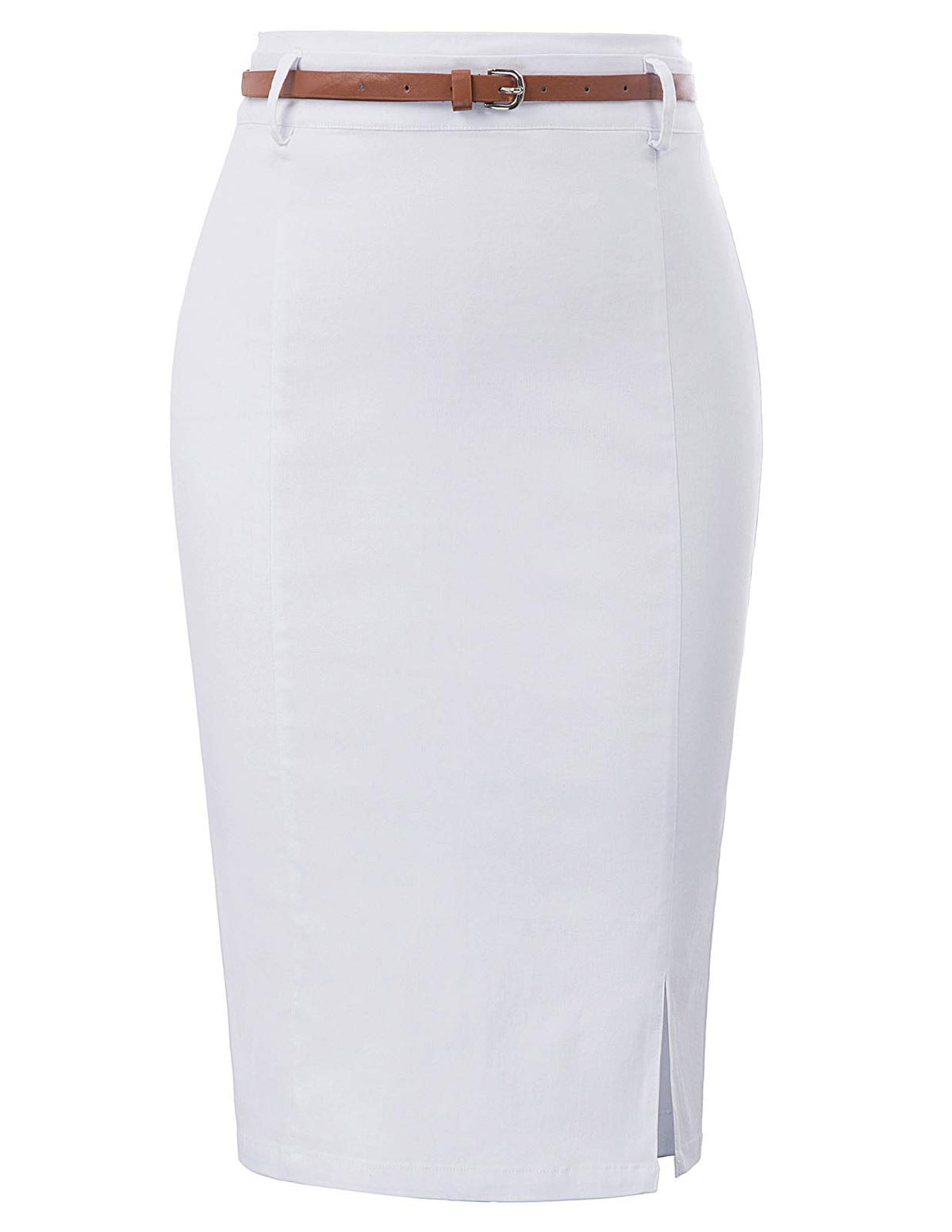 Kate Kasin Women Pencil High Waist Knee Length Bodycon Skirt with Belt