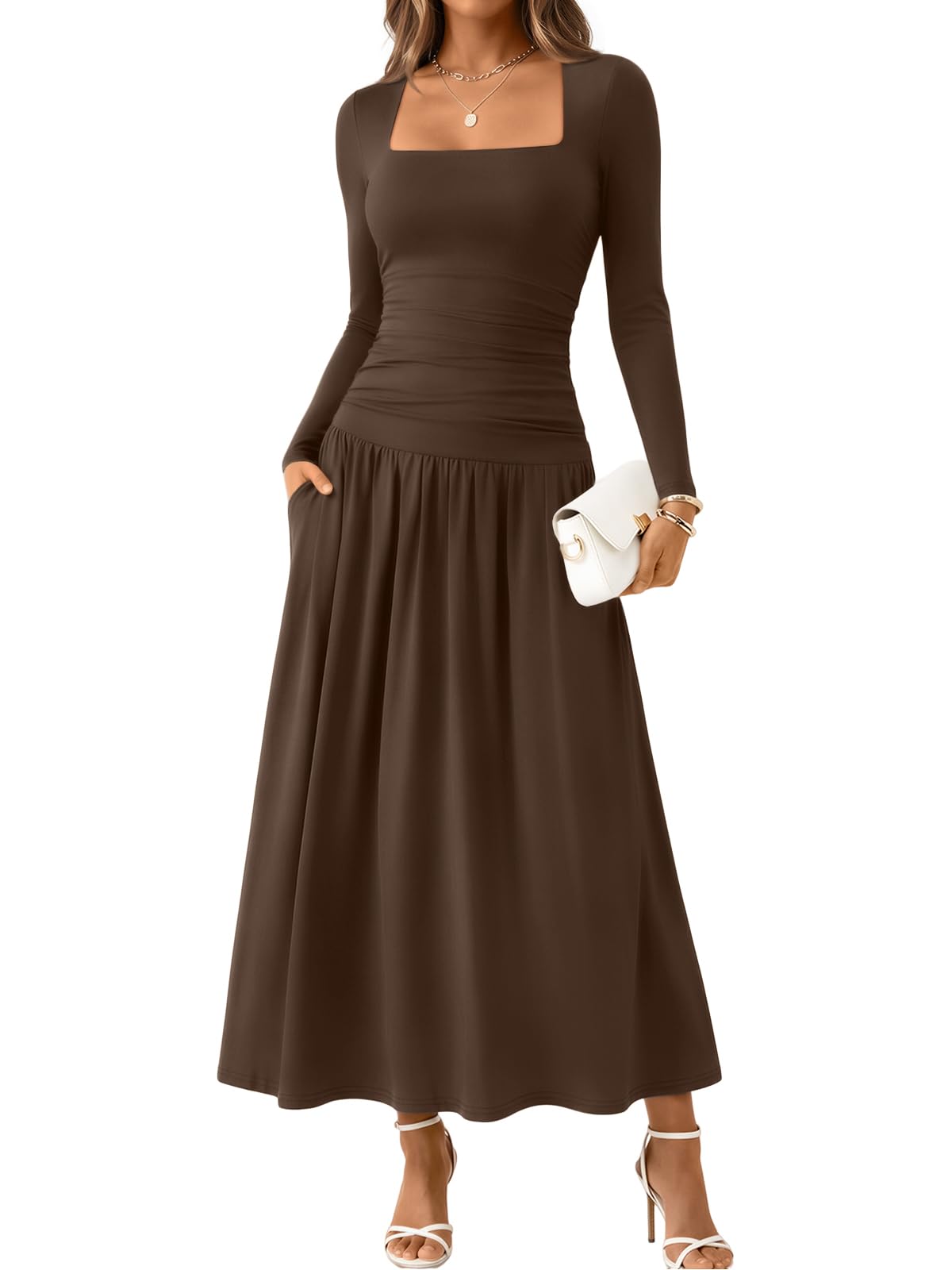 Trendy Queen Womens Fall Long Sleeve Wedding Guest Dresses with Pockets