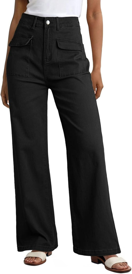 Dokotoo Women's Cargo Baggy Wide Leg High Waist Casual Stretch Pants