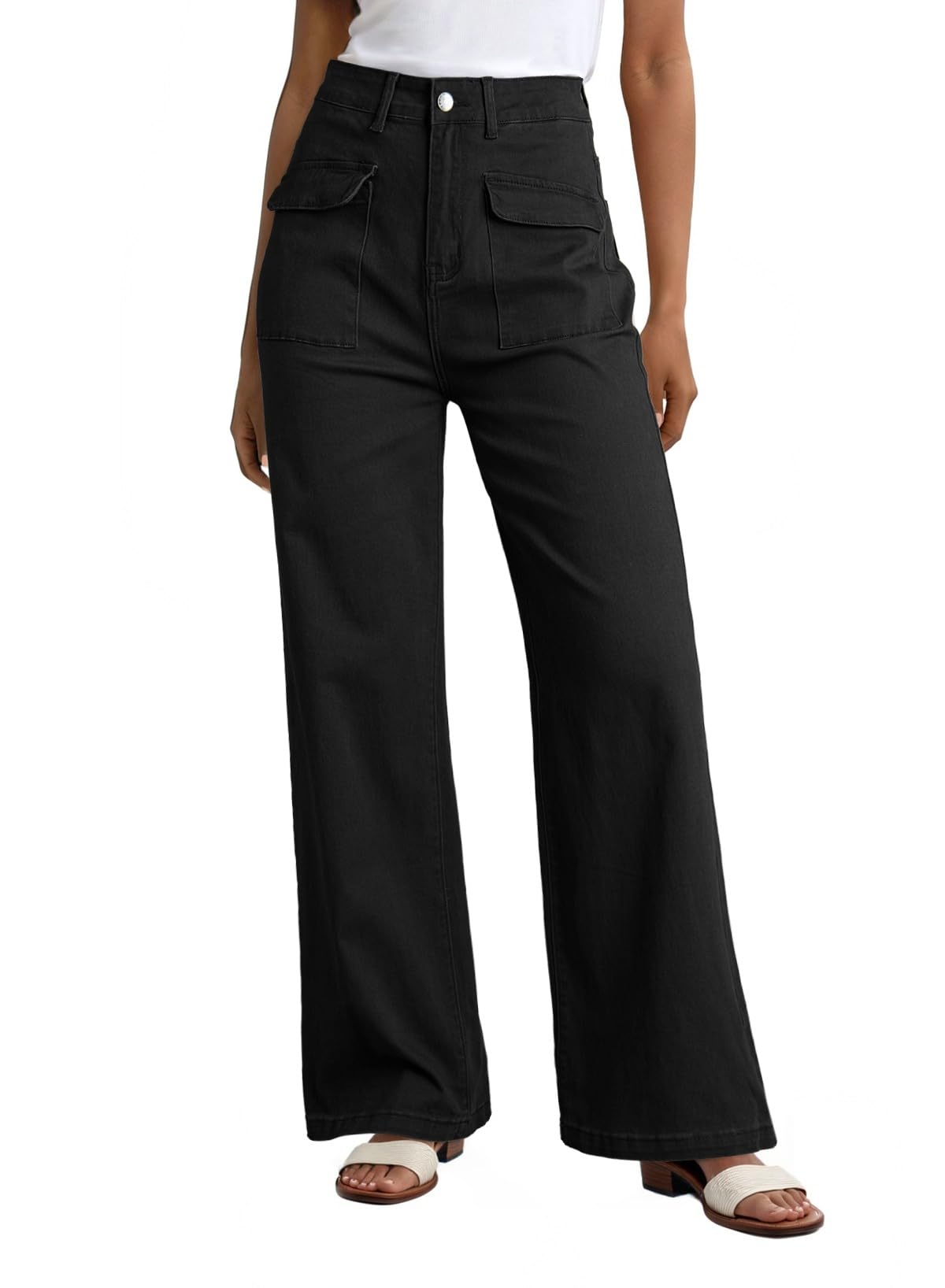 Dokotoo Women's Cargo Baggy Wide Leg High Waist Casual Stretch Pants