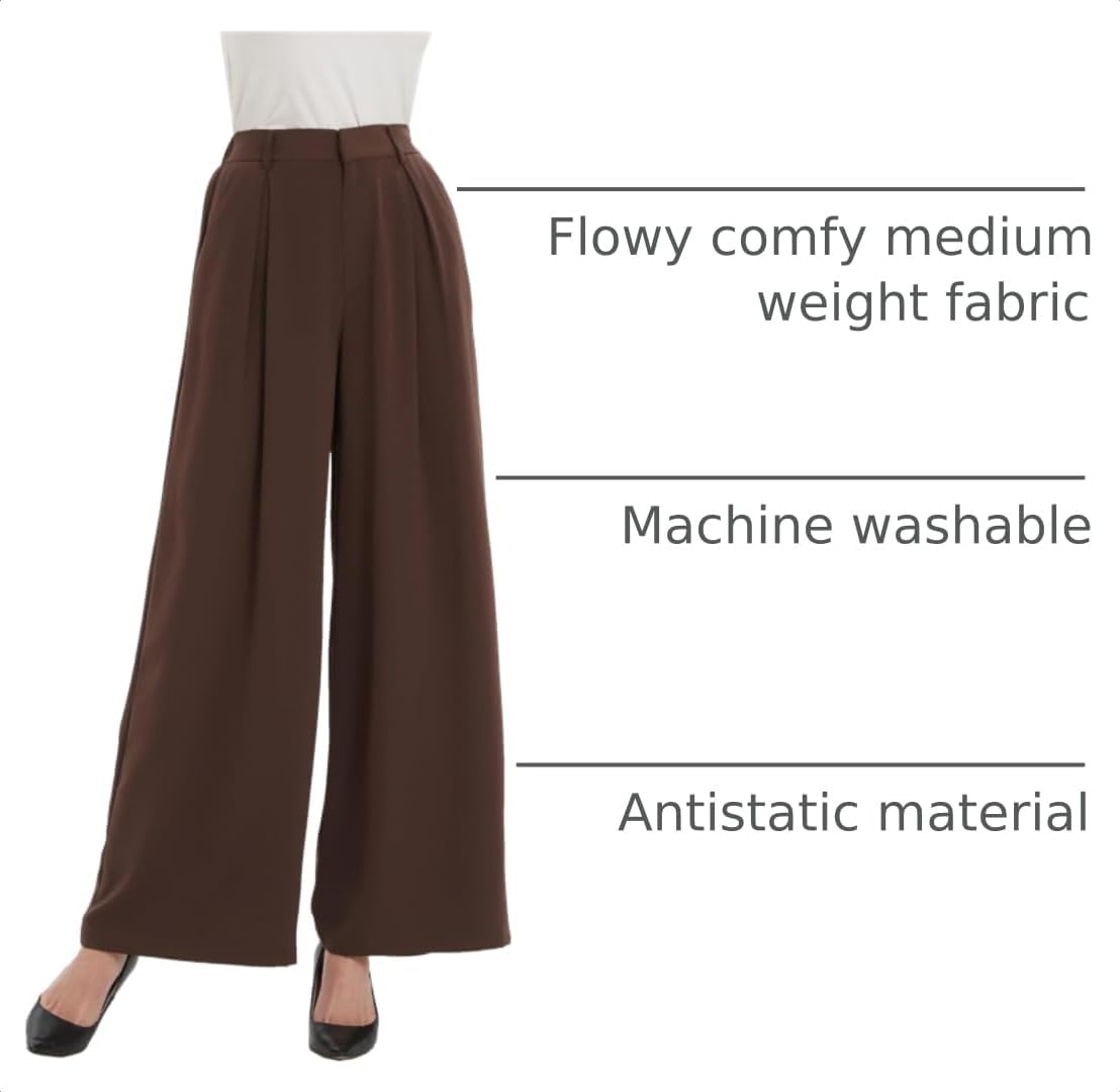 Tronjori Womens High Waist Casual Wide Leg Palazzo Business Pants