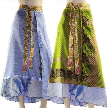 Boho Sari Silk Long Wrap Skirts - Set of 1 Multi