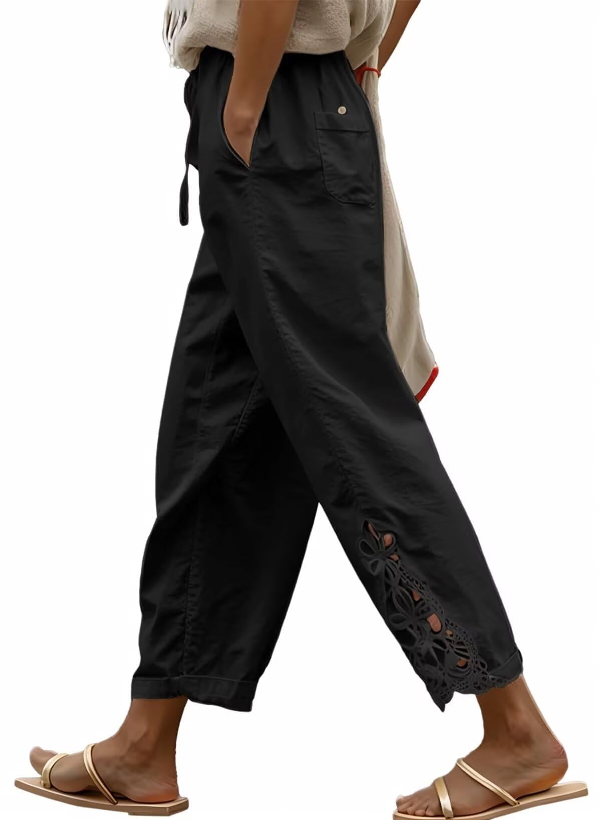 Women Fashion 2026 Casual Elastic Waist Pants with Pockets