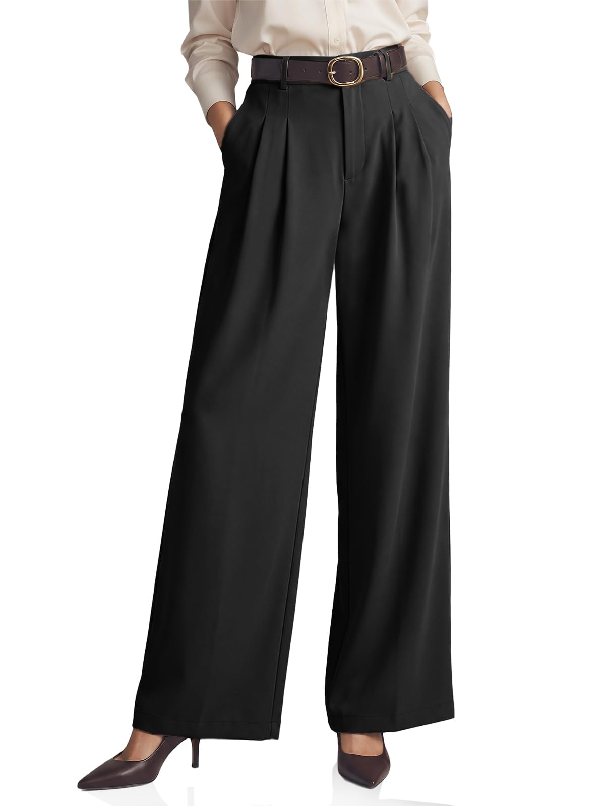 Cicy Bell Womens Wide Leg Dress Pants Business High Waisted Pleated Pants