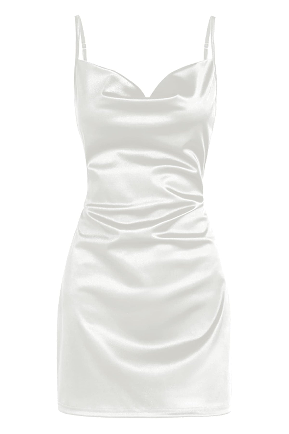 ZAFUL Women Satin Cowl Neck Spaghetti Strap Mini Slip Cocktail Dress