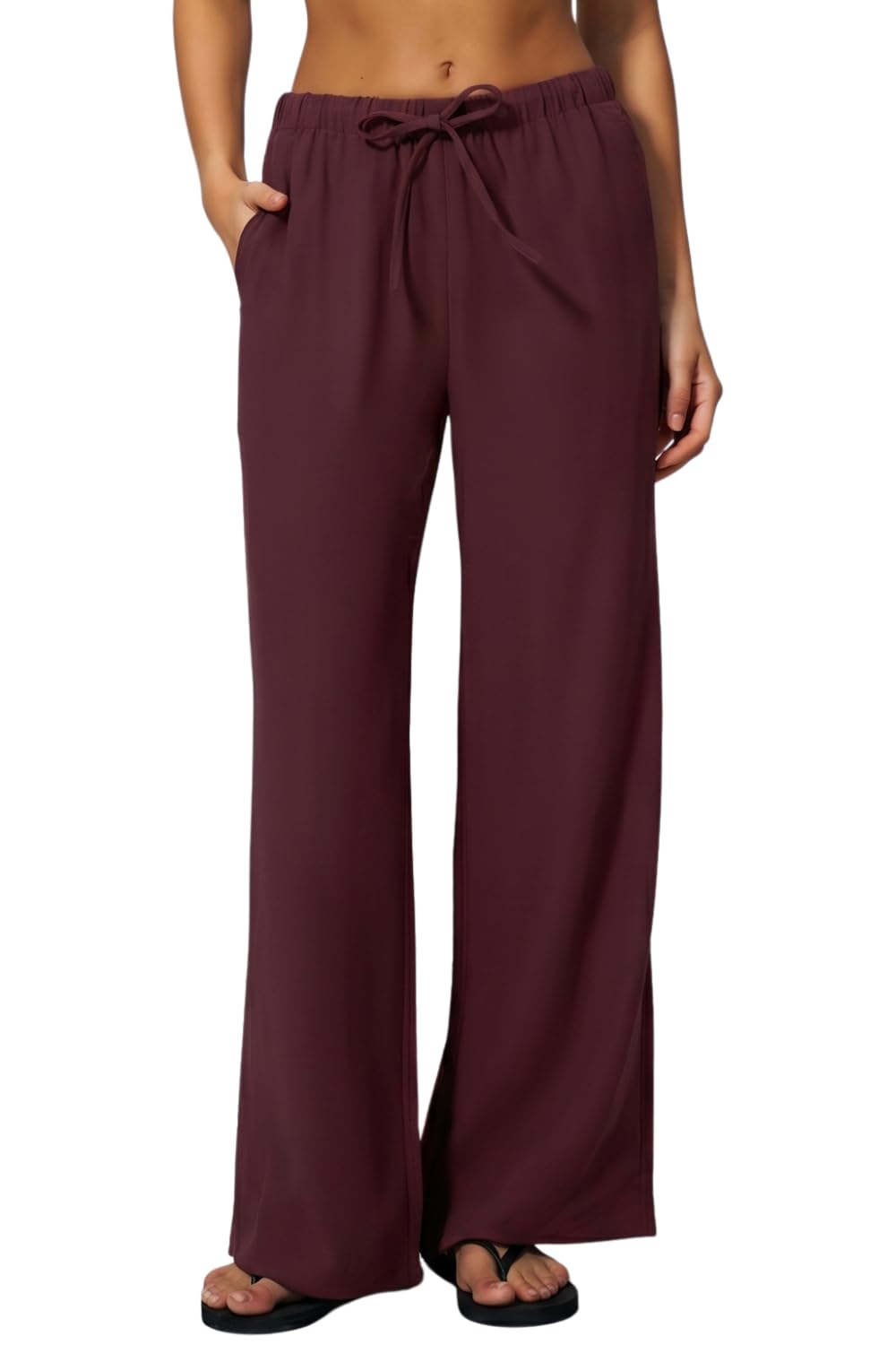 QINSEN Womens Wide Leg Palazzo Pants Wrinkle Resistant Flowy Drape Trousers