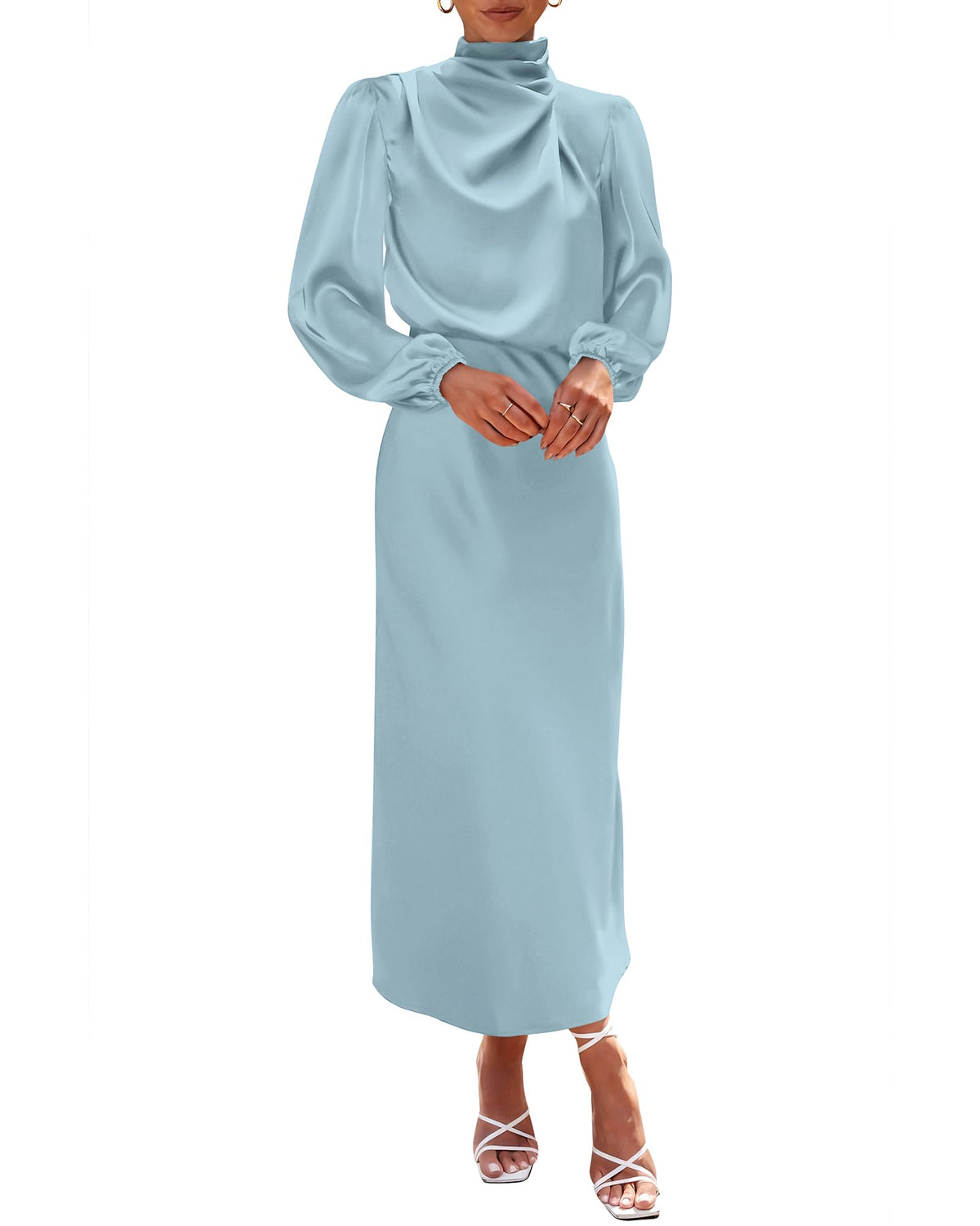 BTFBM Womens Mock Neck Satin Maxi Dress Fall 2026