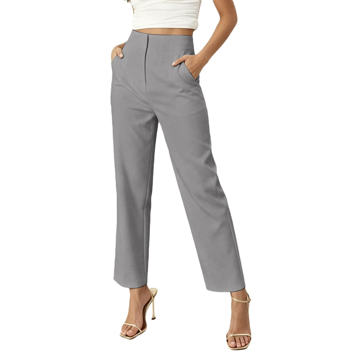 JiXiang Petite Dress Pants Women Business Casual Ankle Length Straight Leg Trousers Office Work Travel Pull-On Tapered Slacks