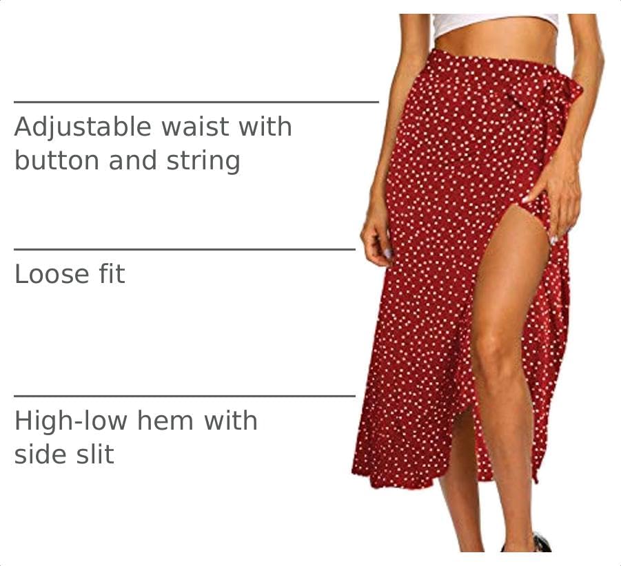 Newchoice Women's Boho Leopard Skirt High Low Split Summer Beach Midi Wrap Skirts