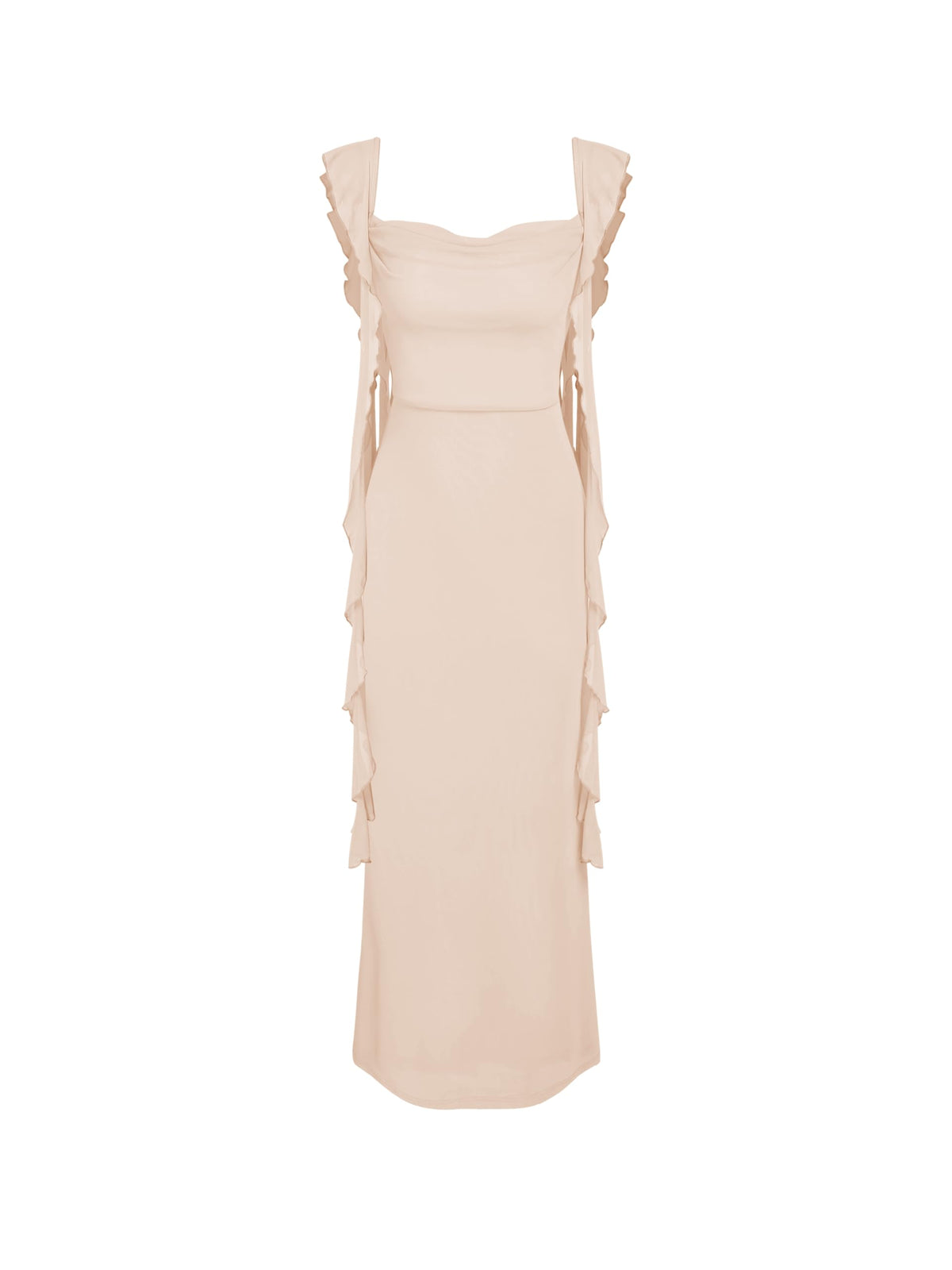 CIDER Women's Wedding Guest Dress Sleeveless Mesh Ruffle Maxi Formal Dress